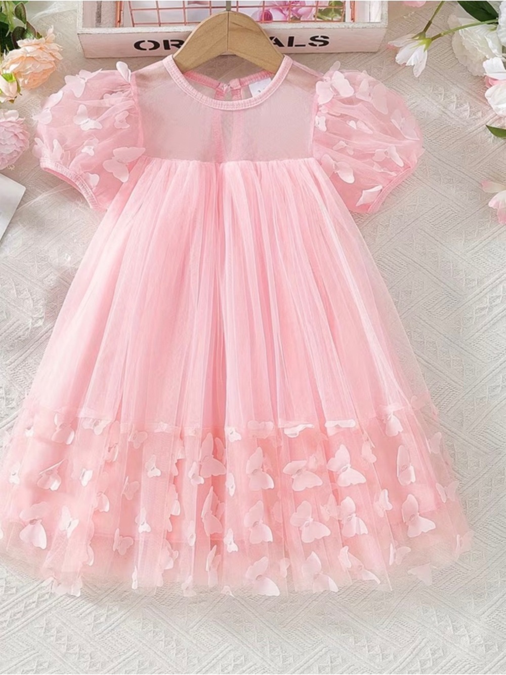 Pink Tulle Butterfly Appliqué Dress